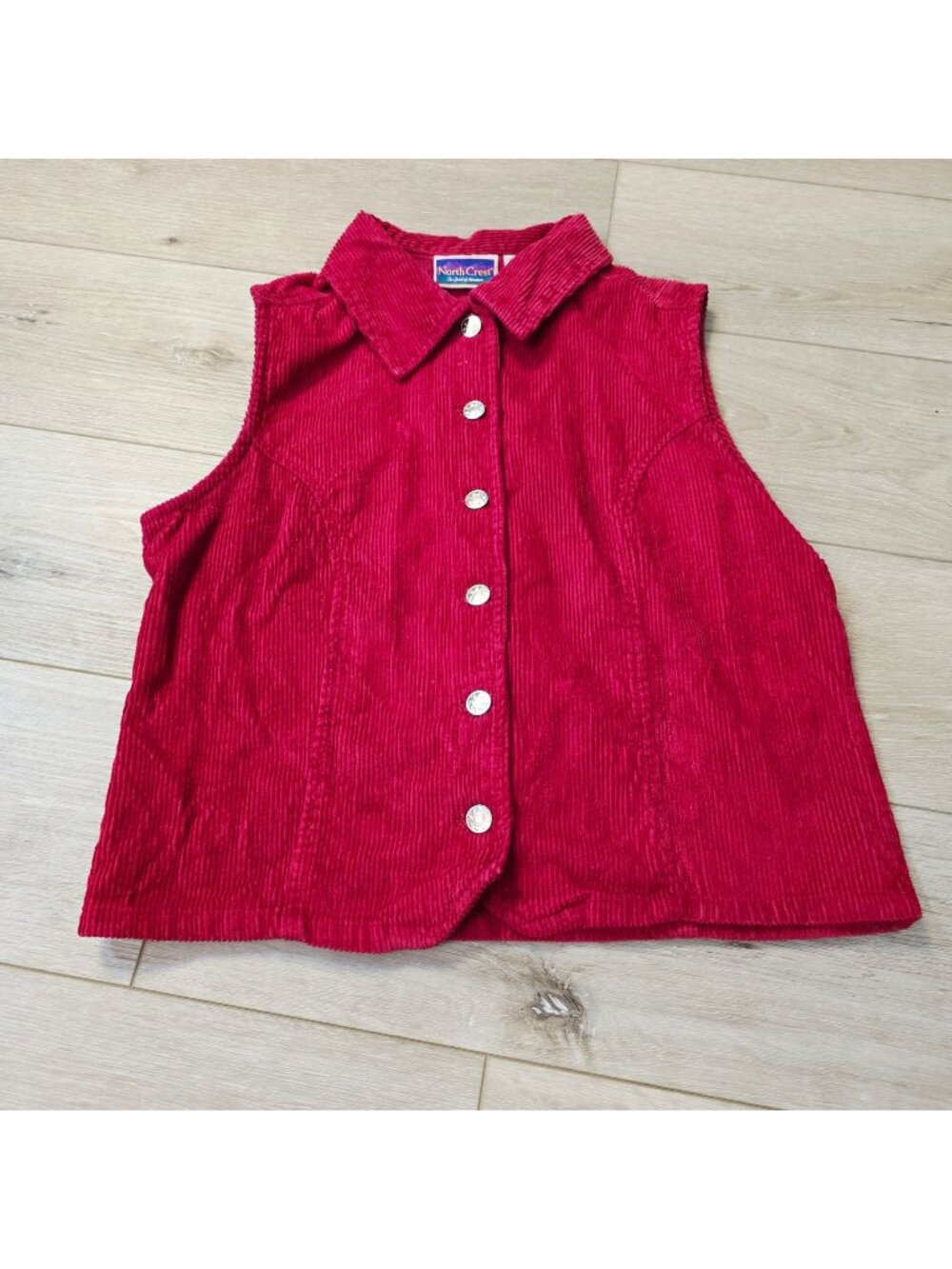 North Crest Red Corduroy Button-Up Sleeveless Vest Sz M Retro Western Indie